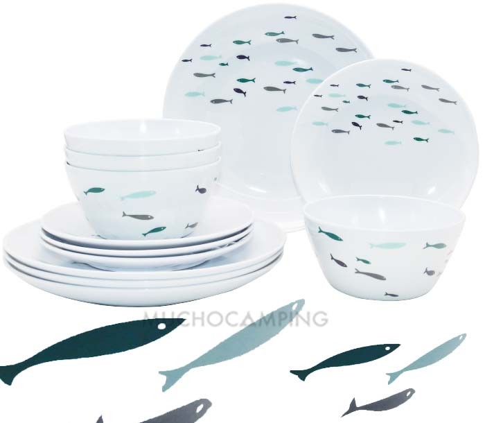 Set Vajilla Melamina Ocean Blue 12 Pzas